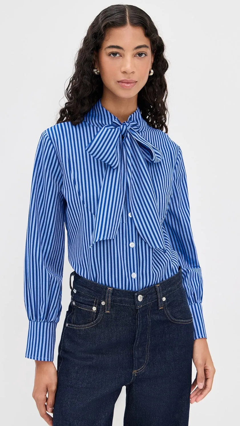 Pussybow Cotton Button Down Stripe Shirt - Pre Order sold by House of Aama