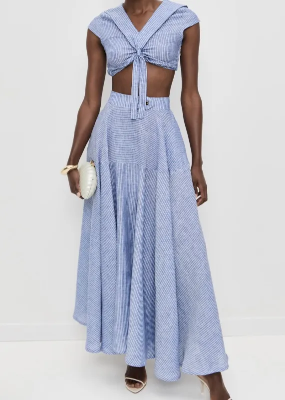 Azaka Full Skirt Blue Linen Stripe - Pre Order made by House of Aama