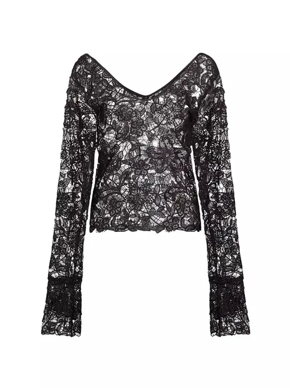 Web Lace V-Neck Lace Crochet Top-Pre-Order sold by House of Aama