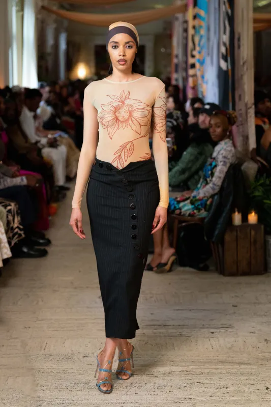 Black Pinstripe Maxi Skirt made by House of Aama