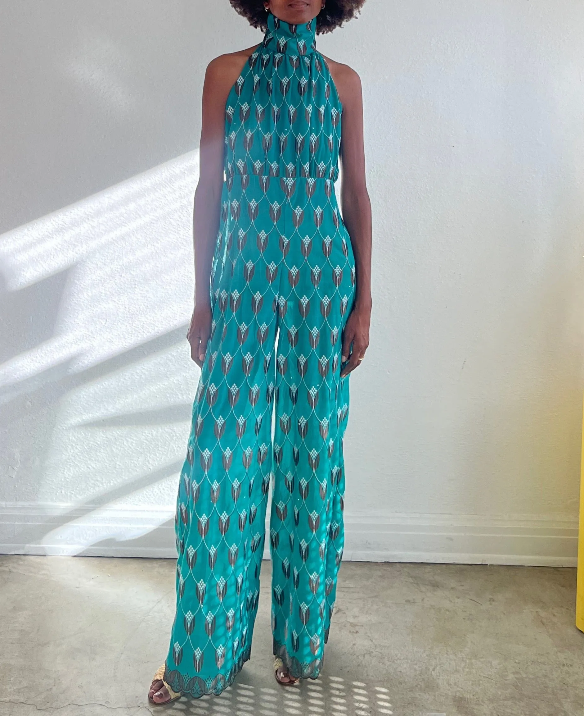 Oya Palazzo Jumper - Teal/Brown sold by House of Aama product image thumbnail 4