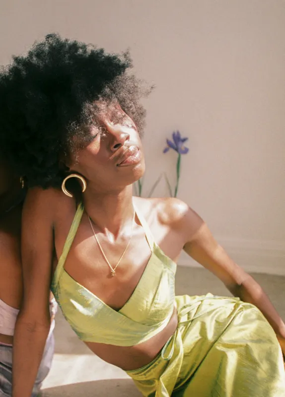 Green Silk Halter Top made by House of Aama