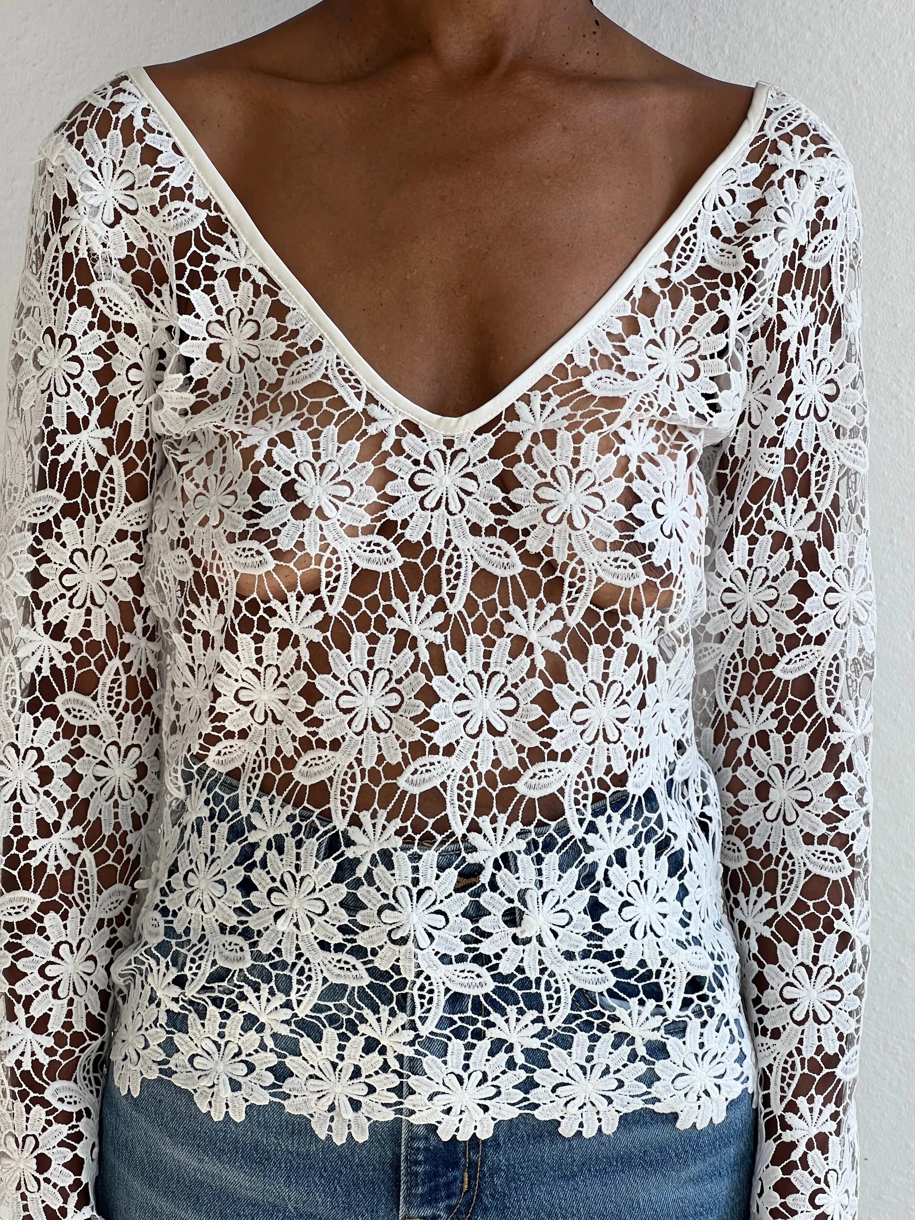 Storyteller V-Neck Lace Crochet Top-Pre-Order sold by House of Aama product image thumbnail 3