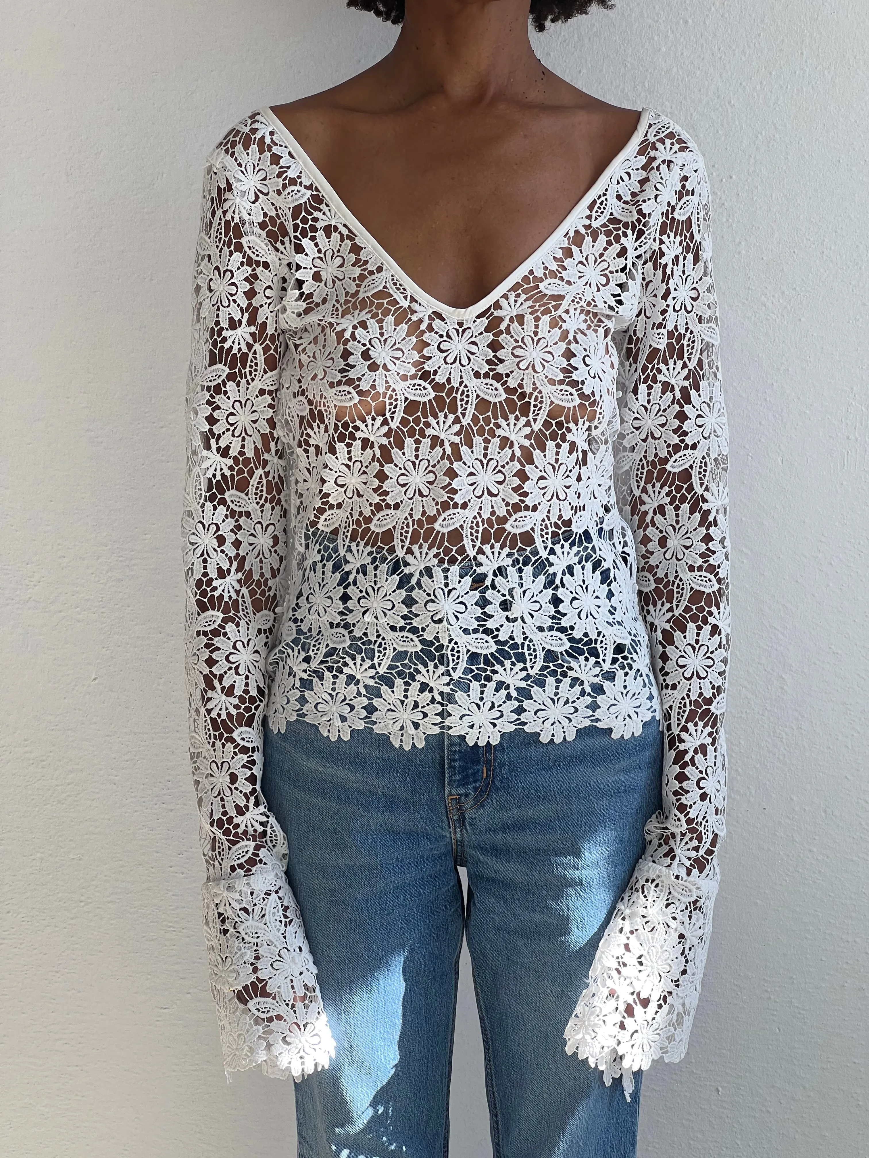 Storyteller V-Neck Lace Crochet Top-Pre-Order sold by House of Aama product image thumbnail 2