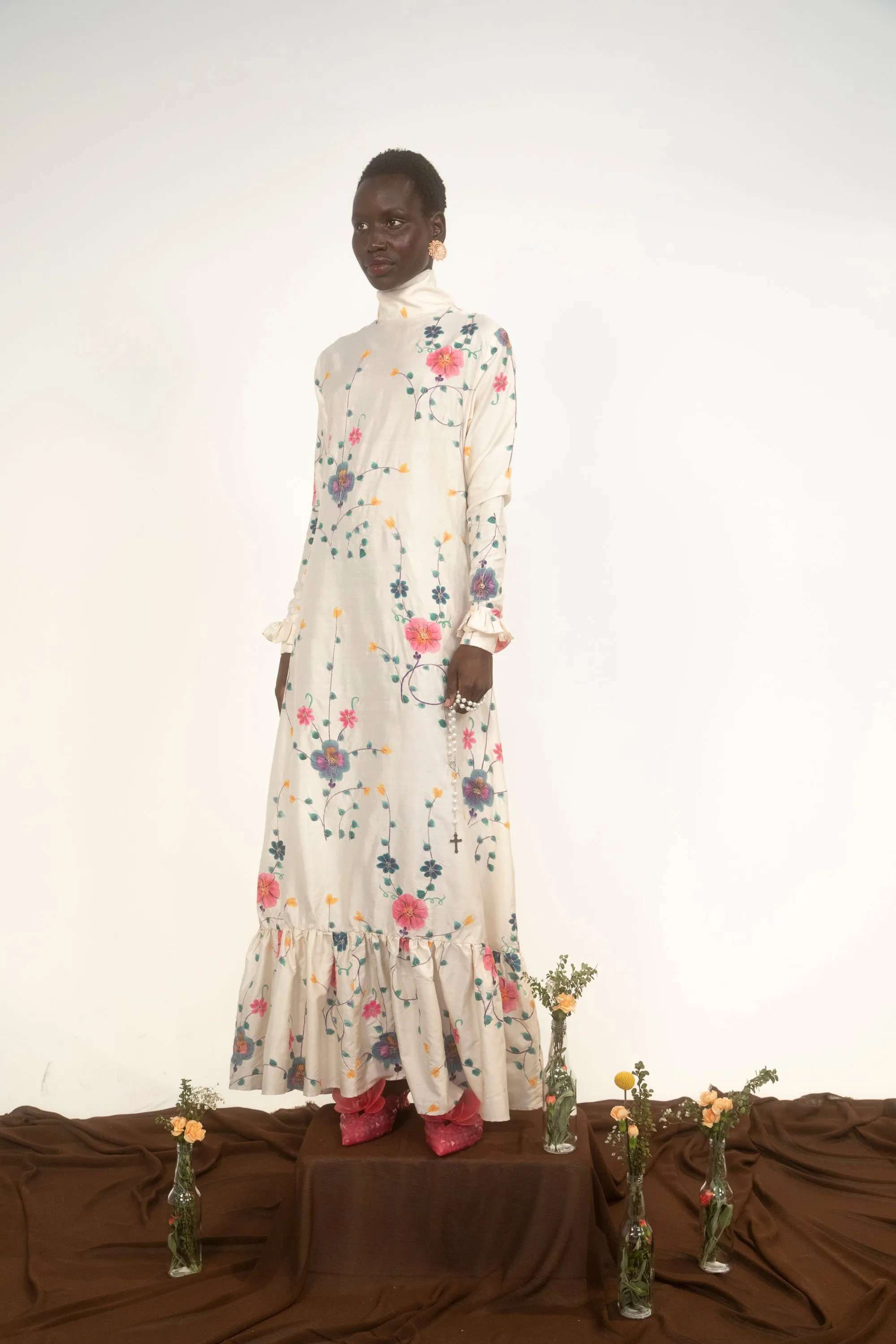 Country Girl Dress- Ivory Floral Silk Dupioni sold by House of Aama product image thumbnail 4