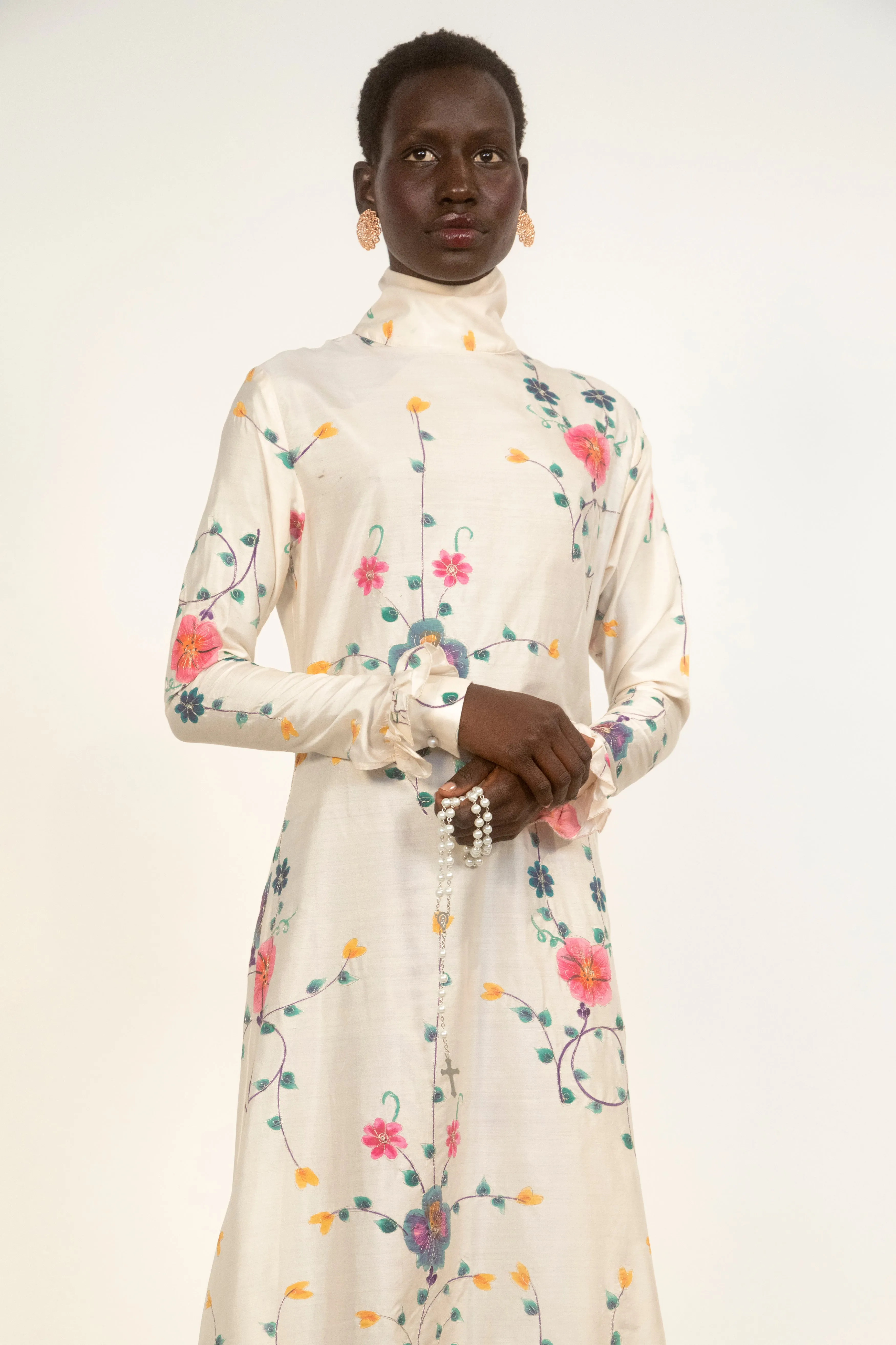 Country Girl Dress- Ivory Floral Silk Dupioni sold by House of Aama product image thumbnail 3