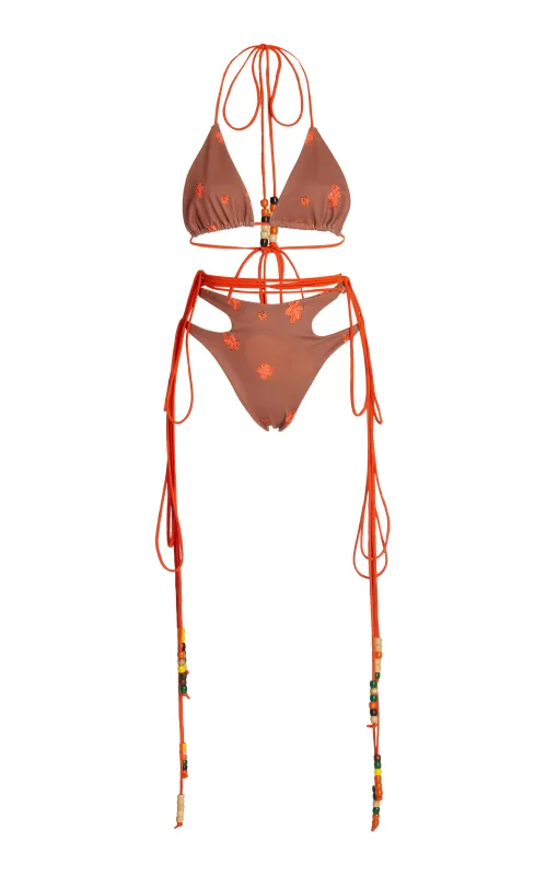 Bloodroot Bikini with Vintage Beads on Elongated Straps sold by House of Aama