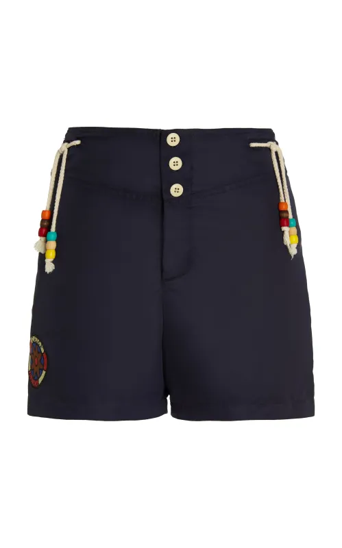 Swim Trunk with Embroidered Patch-Navy sold by House of Aama