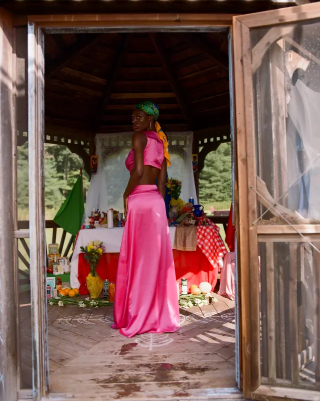 Cut Out  Maxi Dress with Sailor Collar-Fucsia made by House of Aama