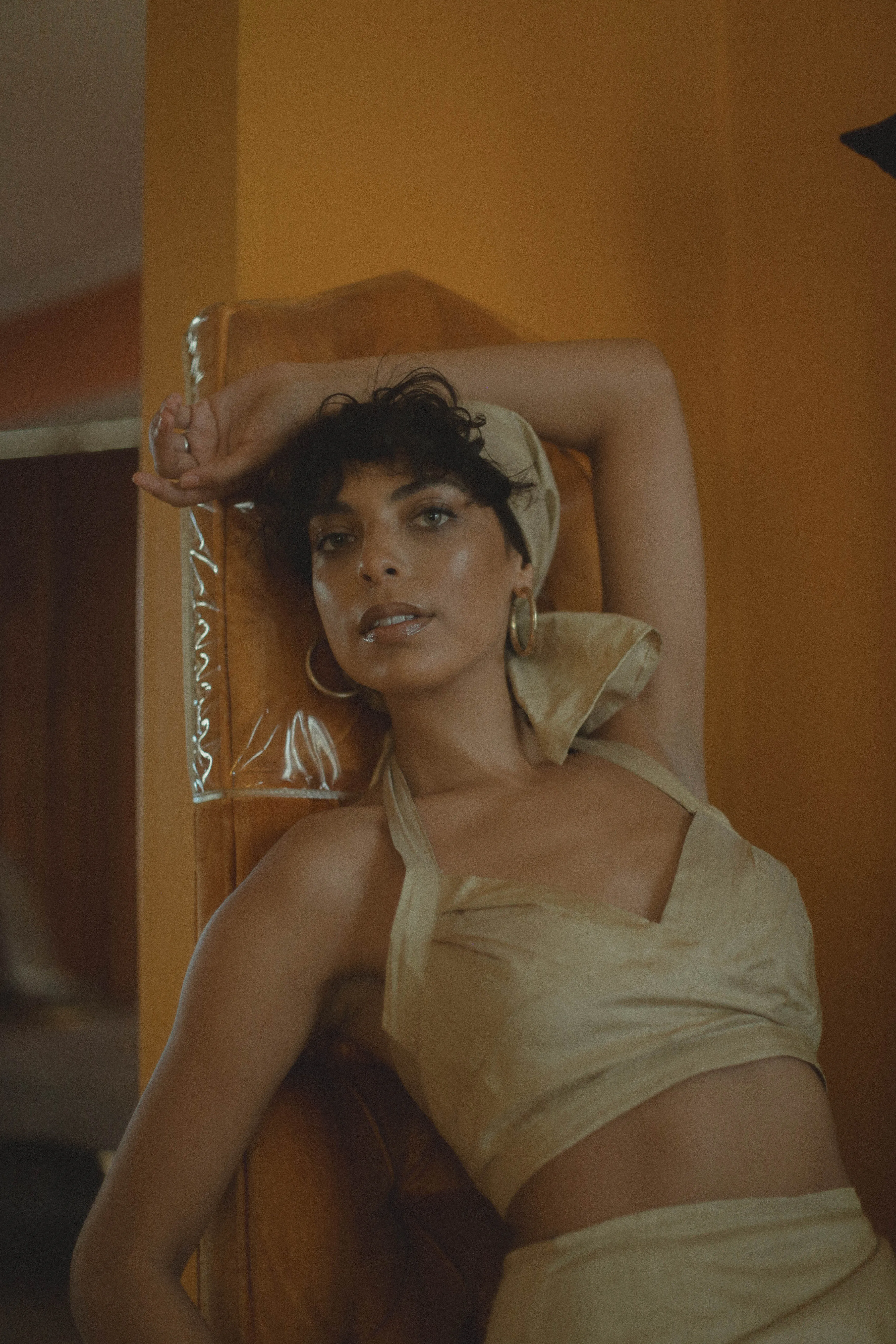 Tan Nude Silk Halter Top sold by House of Aama