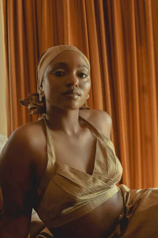 Golden Brown Nude Silk Halter Top made by House of Aama