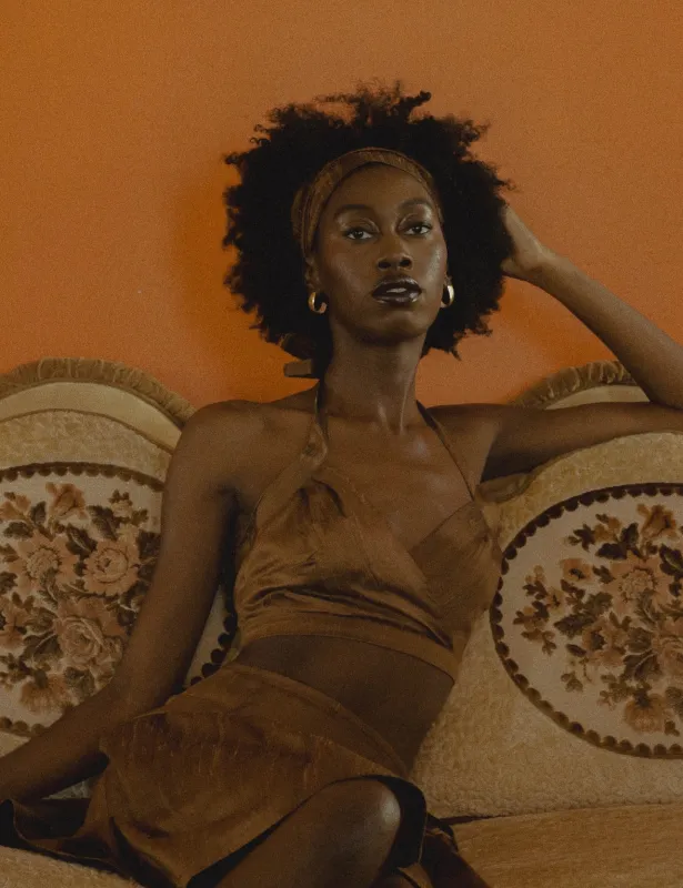 Chocolate Brown Silk Halter Top made by House of Aama