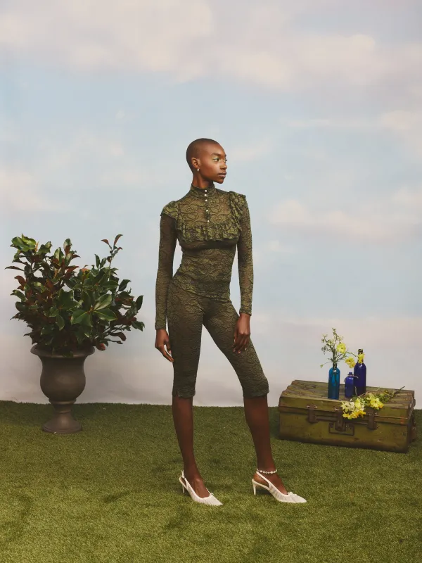 High Neck Lace Top Hunter Green made by House of Aama