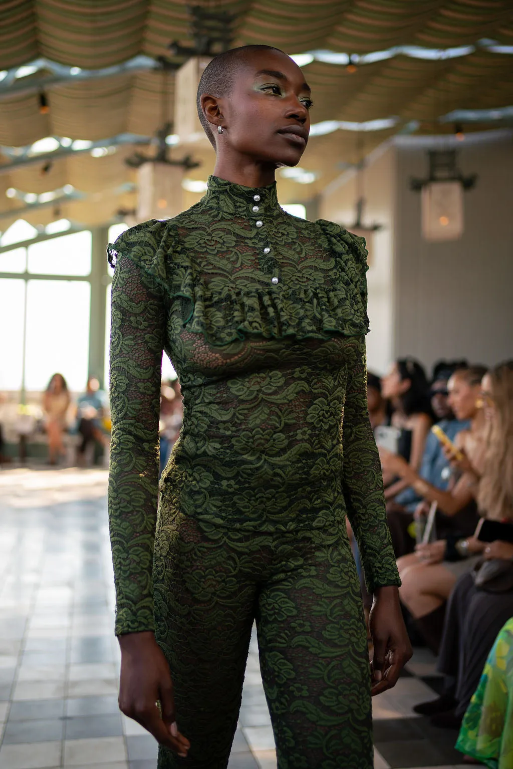 High Neck Lace Top Hunter Green sold by House of Aama product image thumbnail 2
