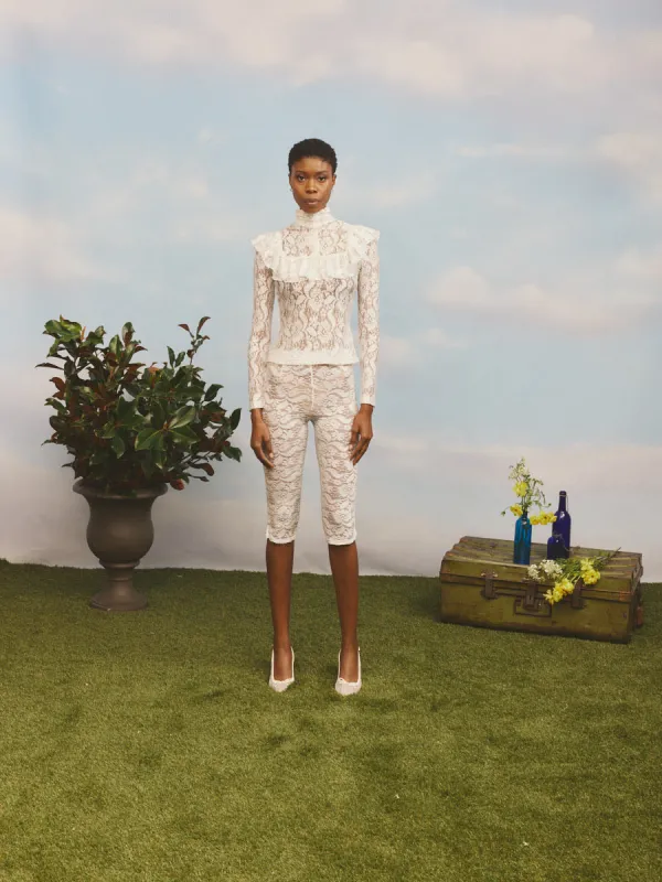 High Neck Lace Top White made by House of Aama