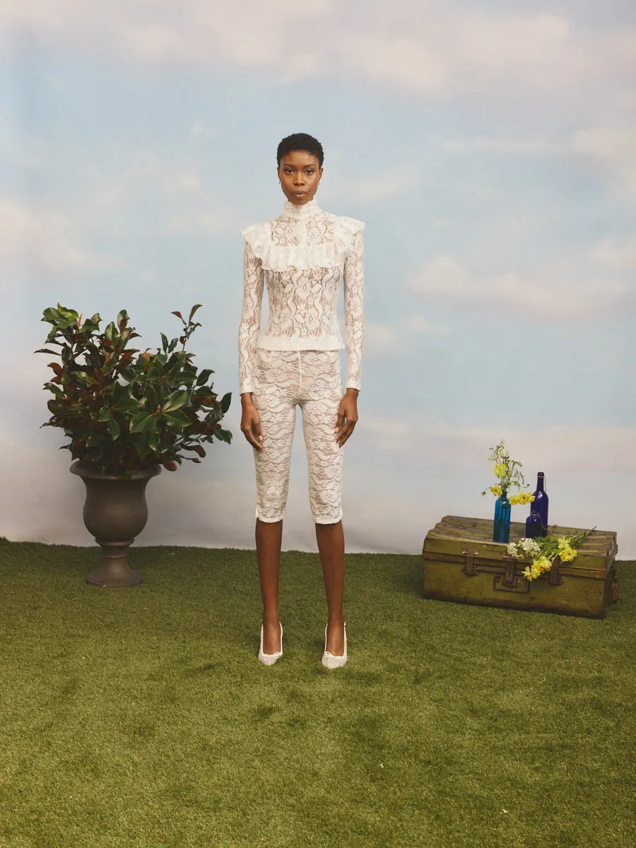 High Neck Lace Top White sold by House of Aama