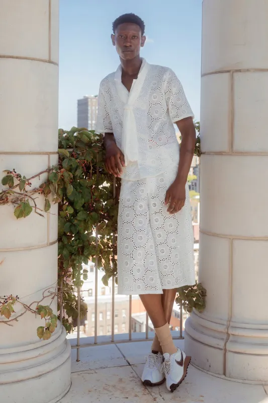 White Eyelet Floral Men's Top- Pre-Order made by House of Aama