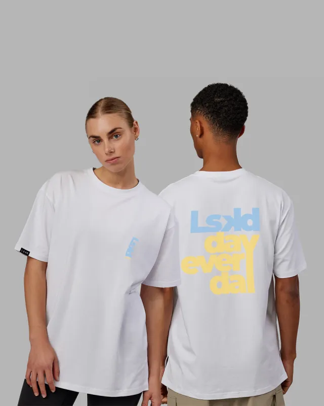 Unisex LSKD Every Day FLXCotton Tee Oversize - White-Blue-Yellow sold by LSKD