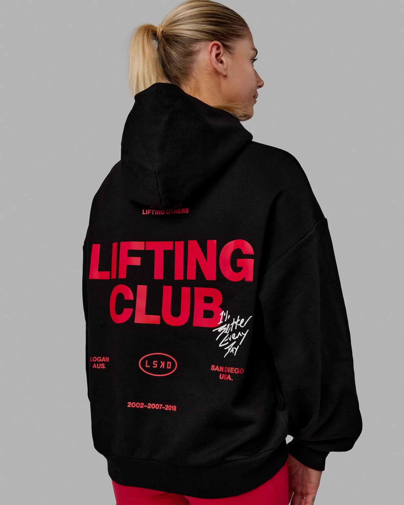 Unisex Lifting Club Hoodie Oversize - Black-Red sold by LSKD product image thumbnail 2