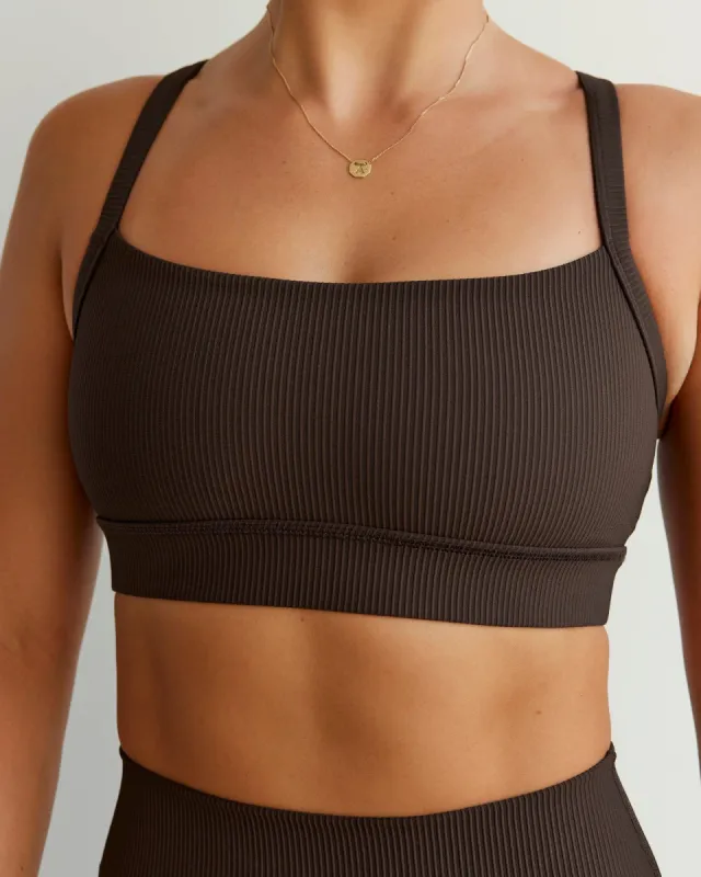 Momentum Ribbed Sports Bra - Dark Chocolate sold by LSKD