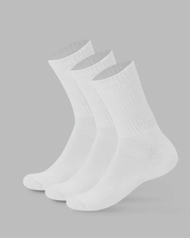Essential 3 Pack Crew Socks - White sold by LSKD