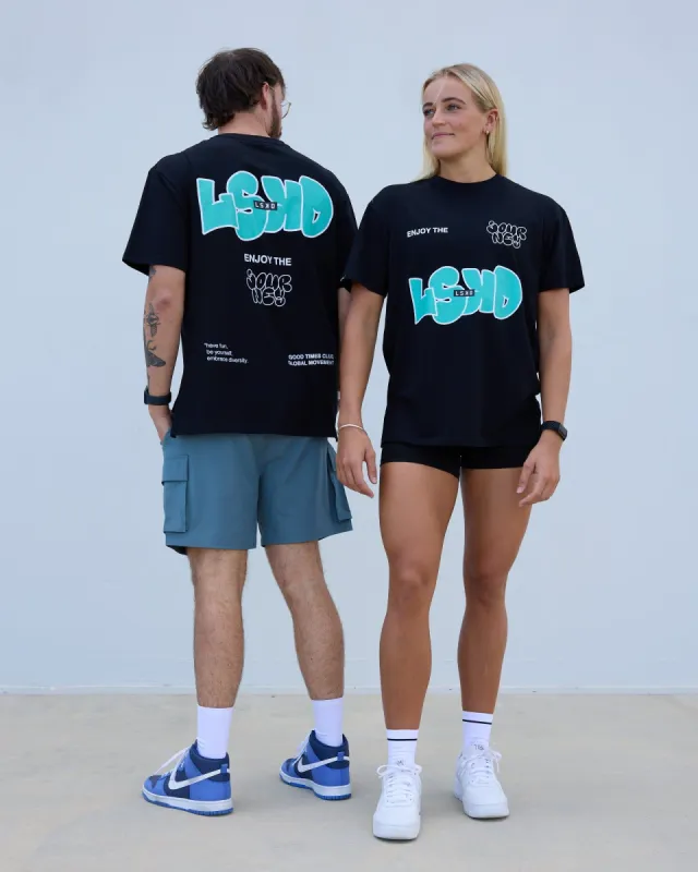 Unisex Journey FLXCotton Tee Oversize - Black-Aquatic Awe sold by LSKD