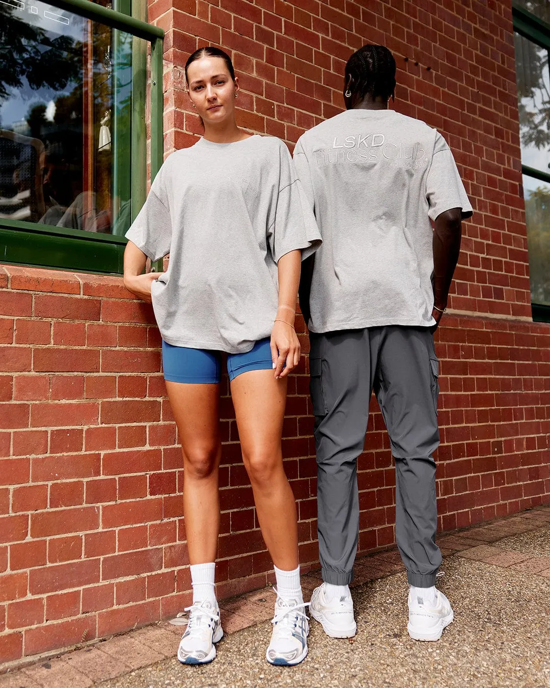Unisex Fitness Club Heavyweight Tee Oversize - Light Grey Marl sold by LSKD
