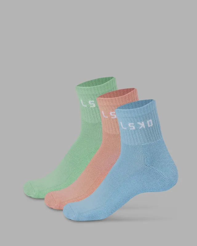 Daily Quarter Sock 3 Pack - Glacial Blue-Surf Spray-Mellow Peach sold by LSKD
