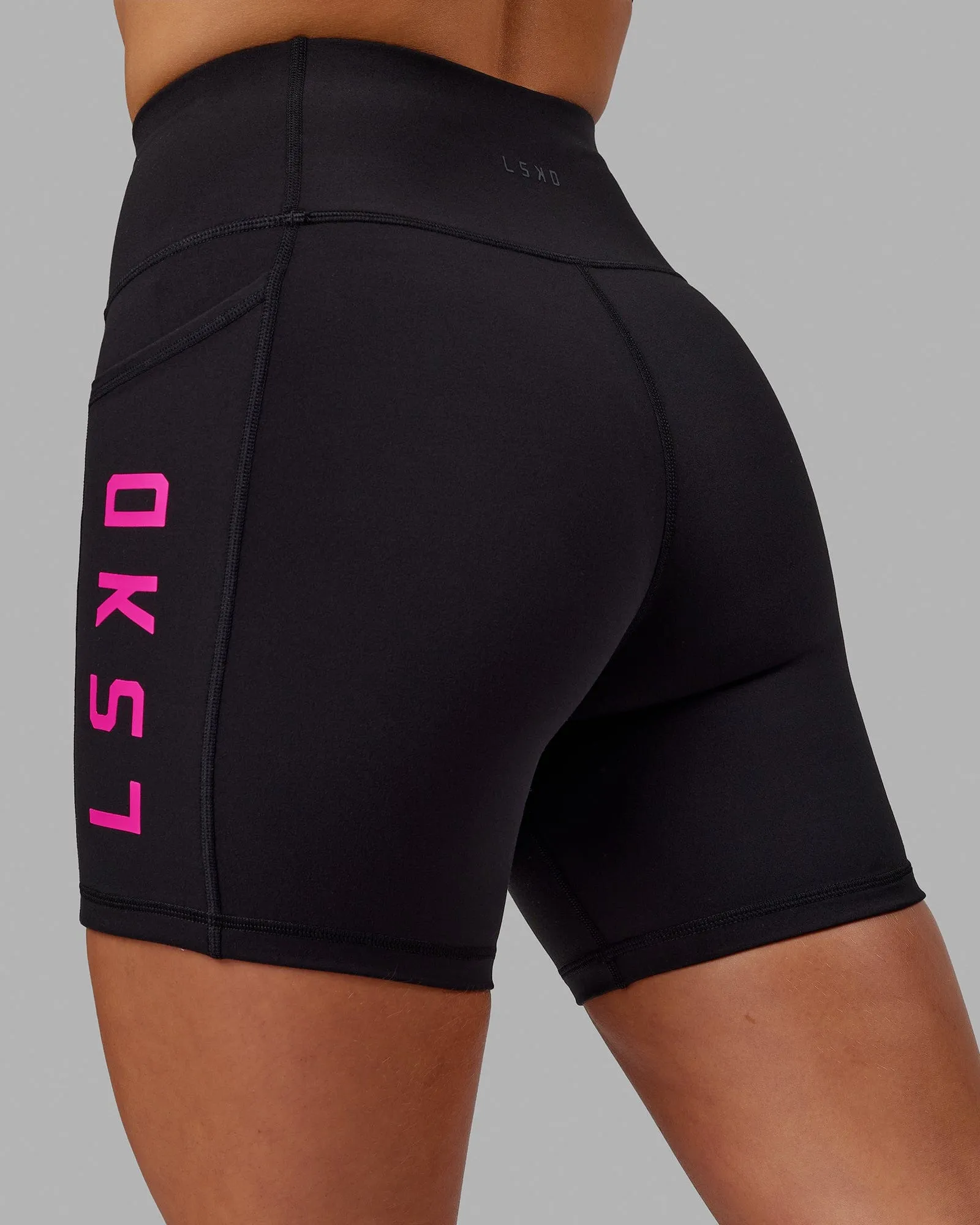 Rep Mid Short Tights - Black-Neon Magenta sold by LSKD product image thumbnail 5
