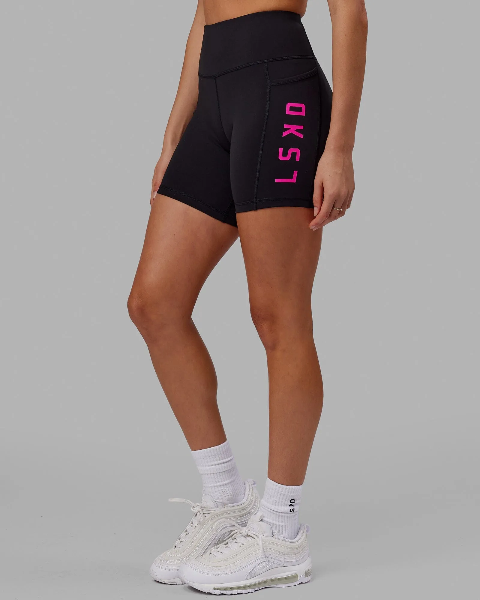 Rep Mid Short Tights - Black-Neon Magenta sold by LSKD