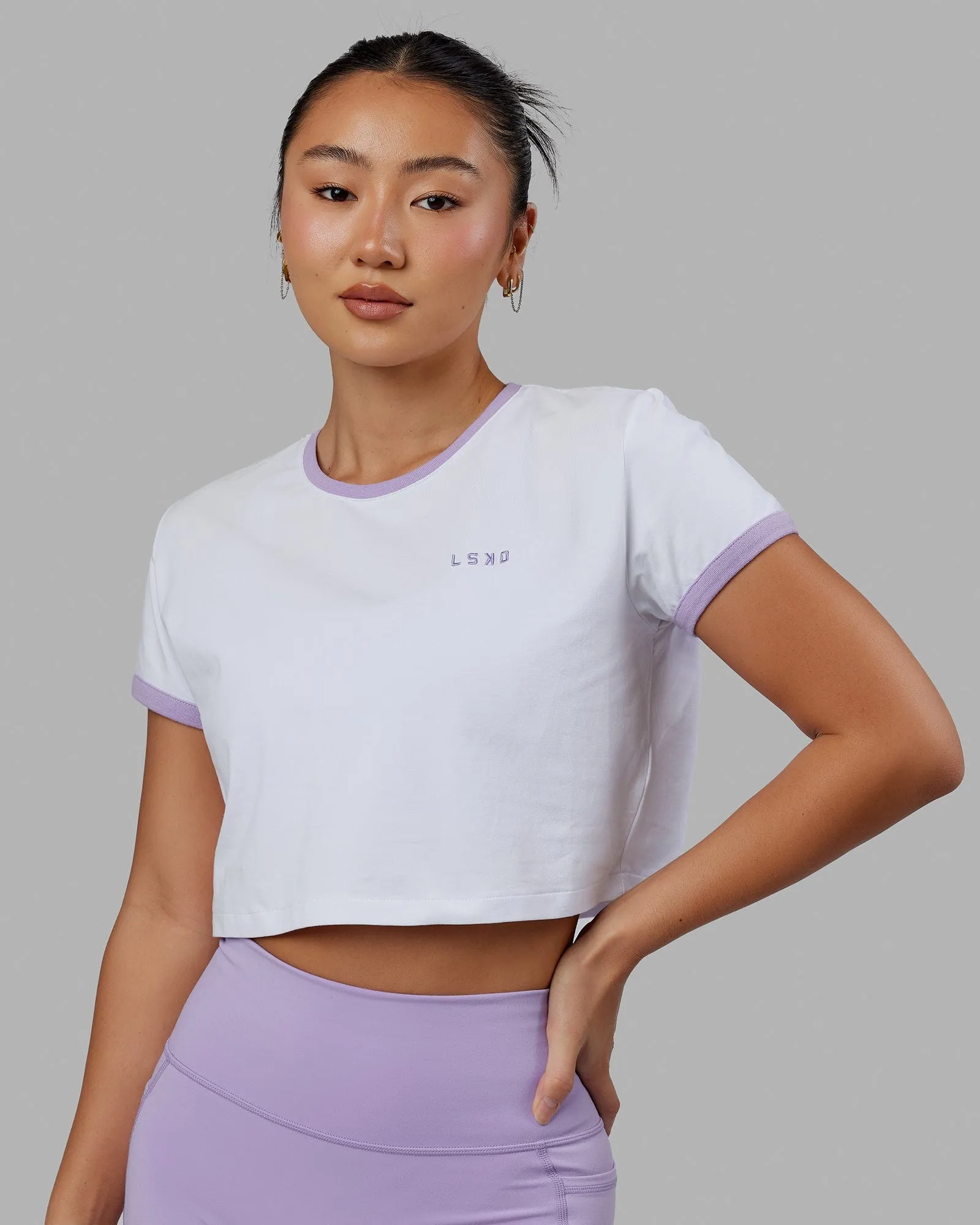 Excel Ringer Tee - White-Pale Lilac sold by LSKD product image thumbnail 5