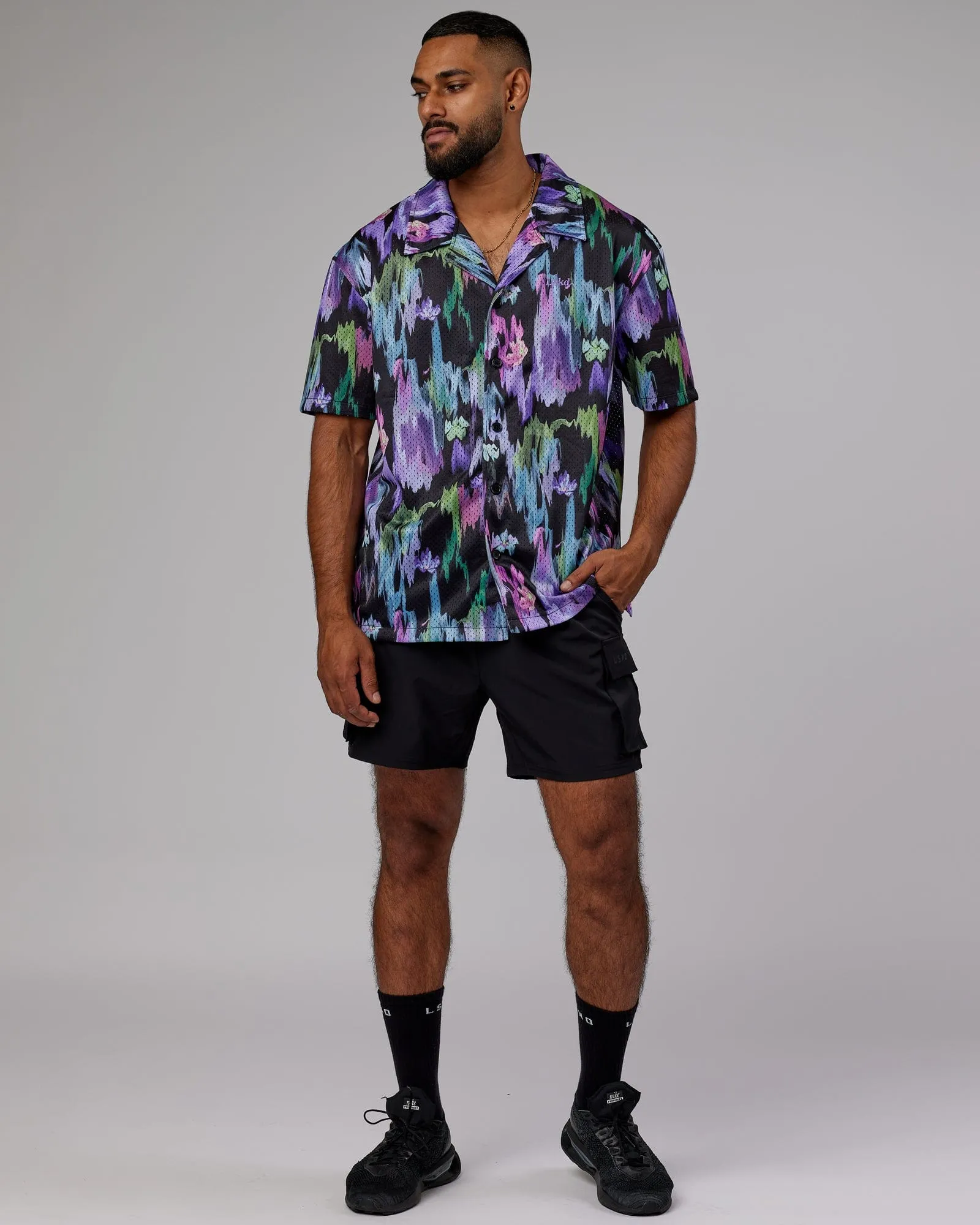 Expression Short Sleeve Mesh Shirt - Hyper Floral Black sold by LSKD product image thumbnail 5