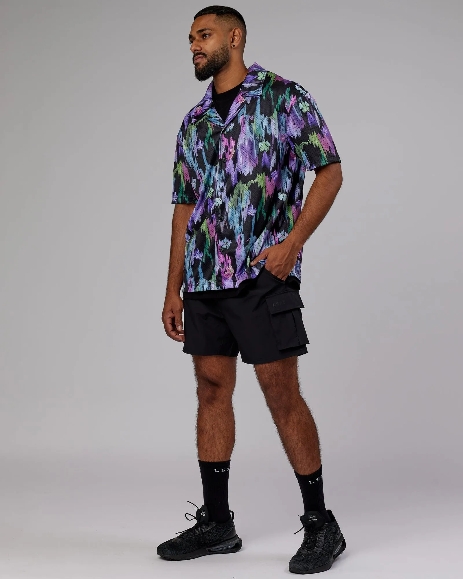 Expression Short Sleeve Mesh Shirt - Hyper Floral Black sold by LSKD product image thumbnail 3