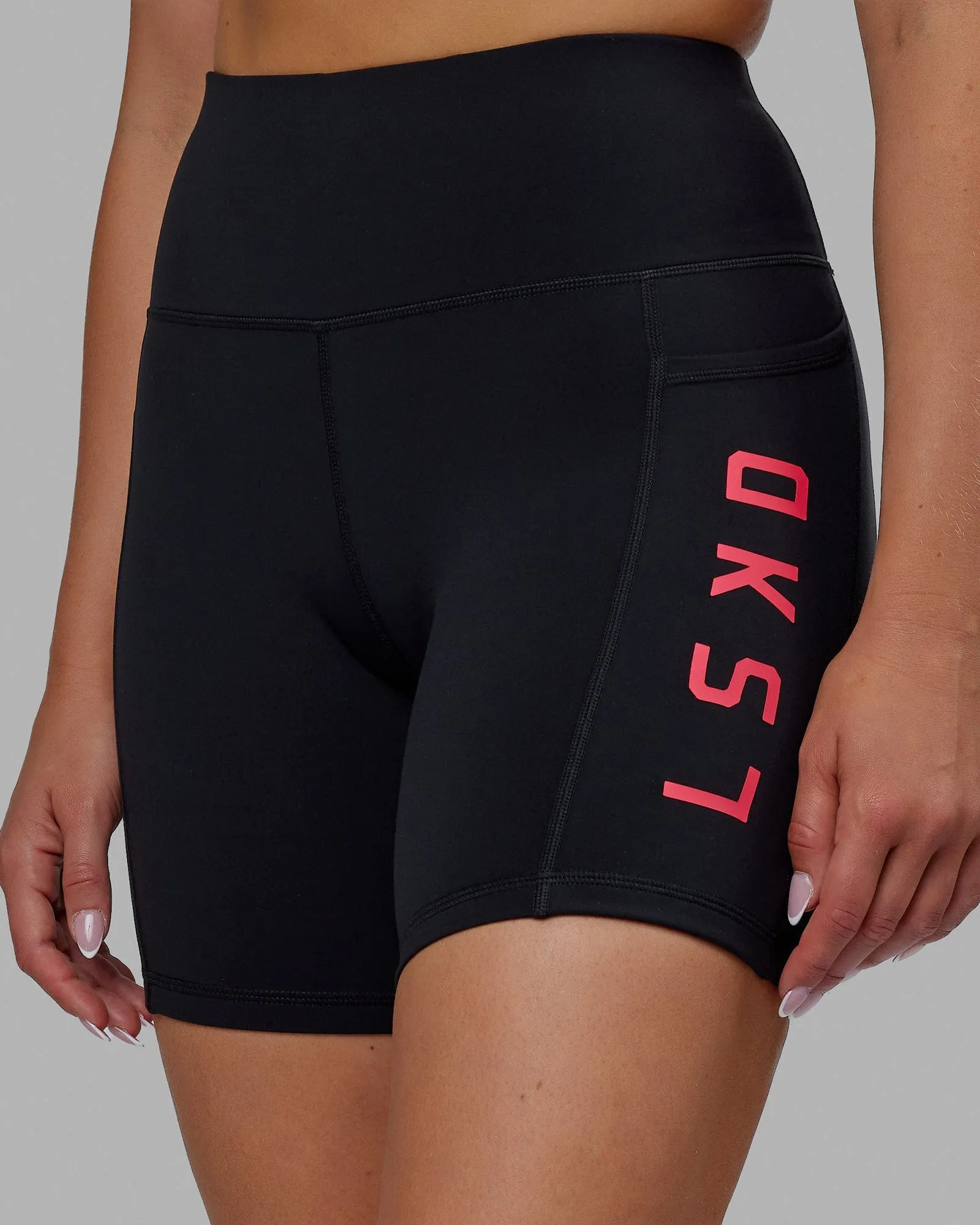 Rep Mid Short Tights - Black-Raspberry sold by LSKD product image thumbnail 2