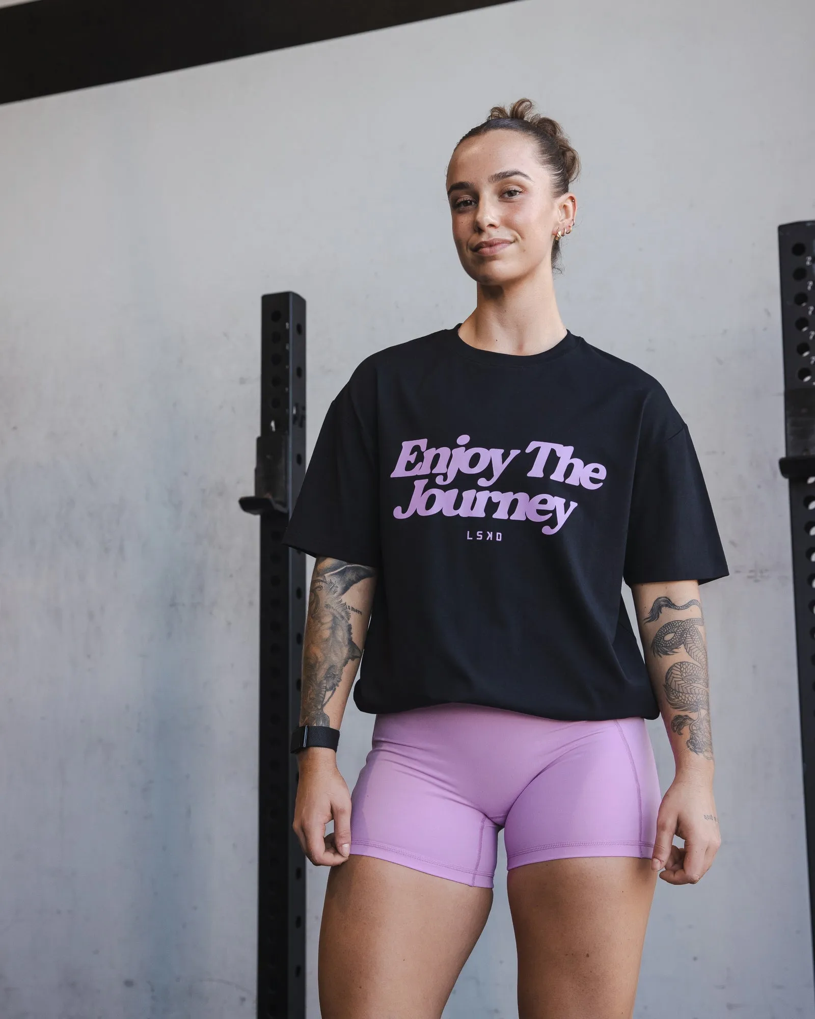 Unisex Enjoy The Journey FLXCotton Tee Oversize - Black-Light Violet sold by LSKD product image thumbnail 2