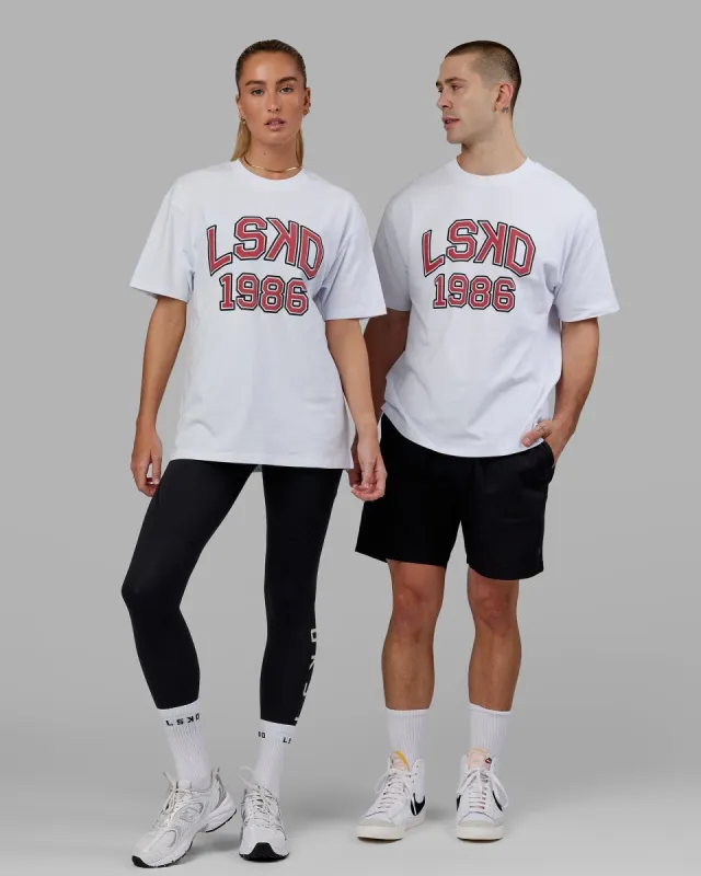 Unisex Alumni Heavyweight Tee Oversize - White-Red sold by LSKD