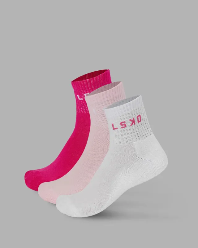 Daily 3 Pack Quarter Socks - Multi Pink sold by LSKD