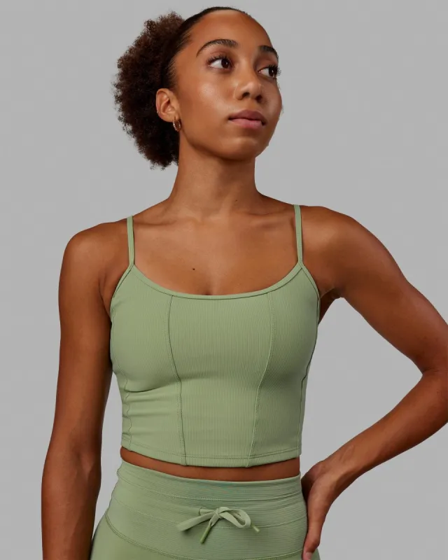 Resistance Ribbed Shelf Bra Performance Tank - Bayleaf sold by LSKD