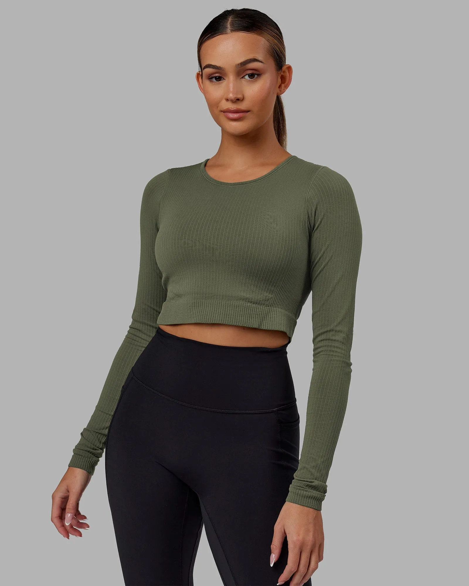 Ultra Soft Seamless Long Sleeve Top - Olive Fade sold by LSKD product image thumbnail 3