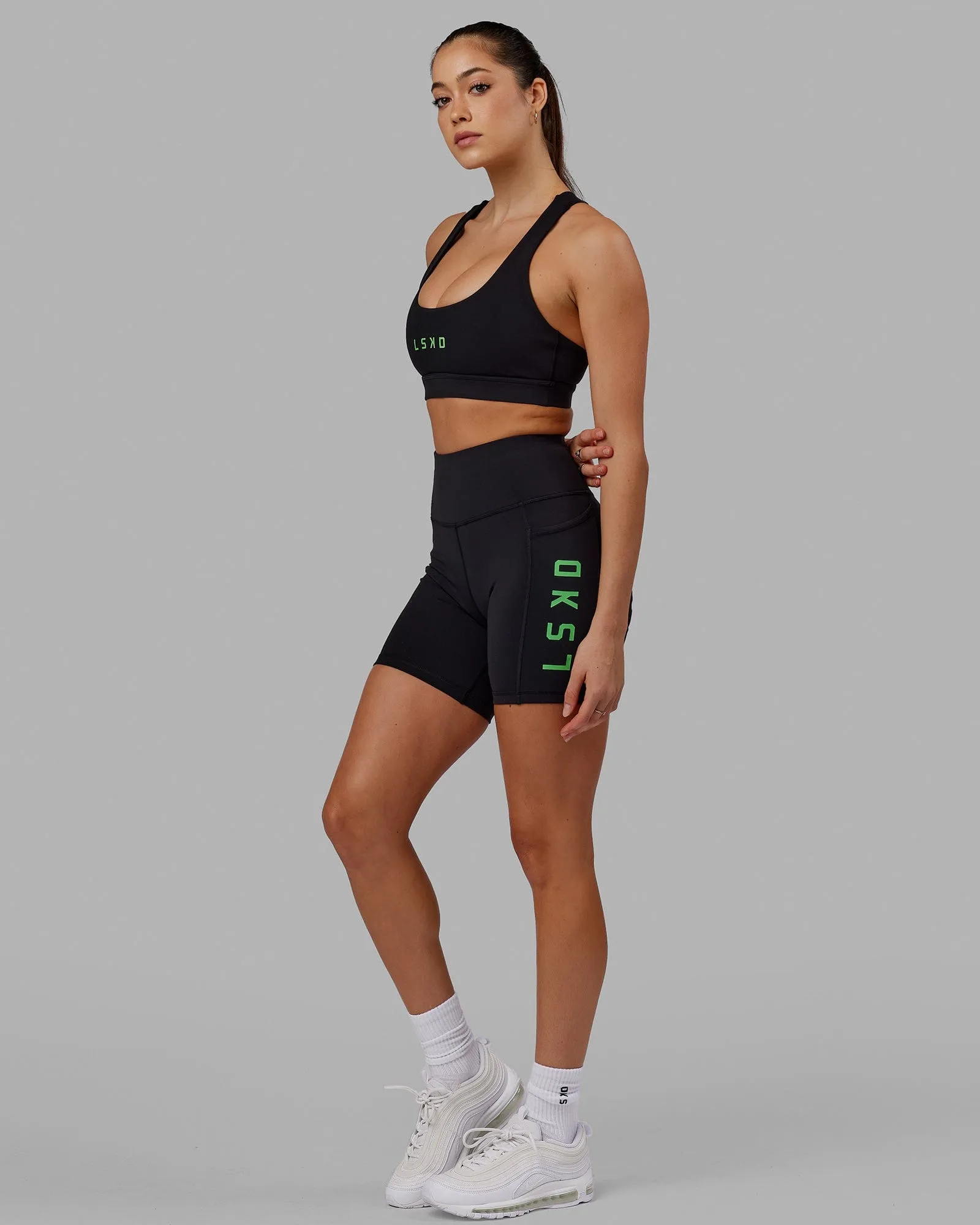 Rep Mid Short Tights - Black-Apple Mint sold by LSKD product image thumbnail 3