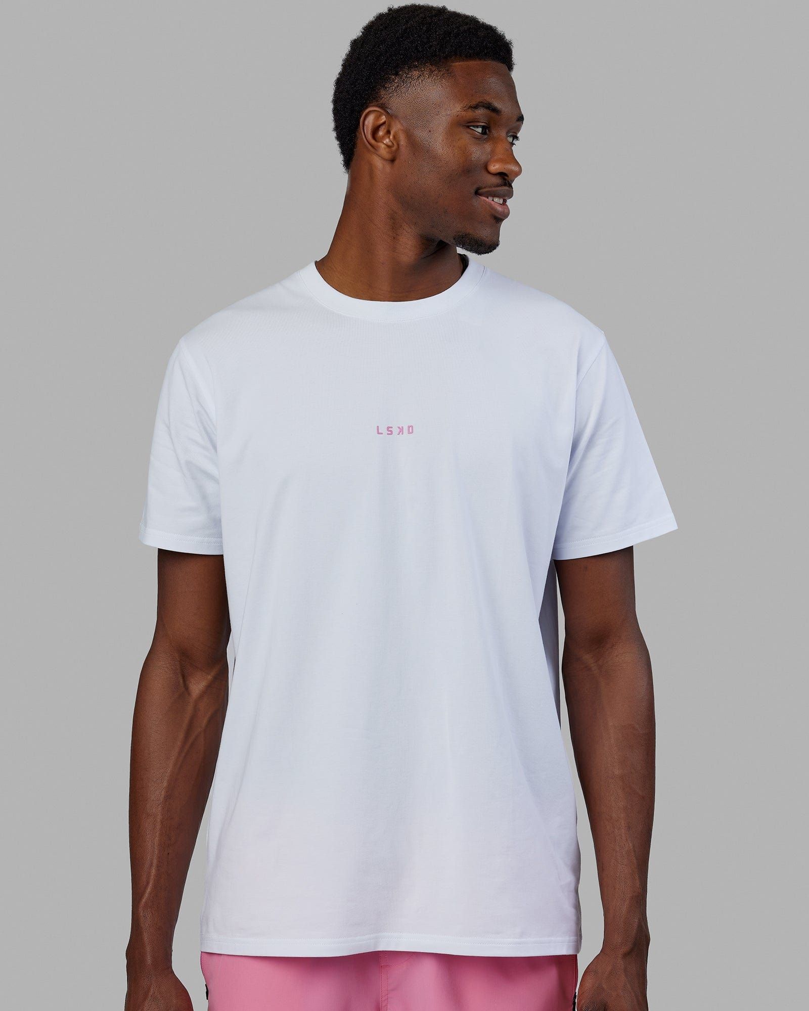 Base FLXCotton Tee - White-Pink Rose sold by LSKD