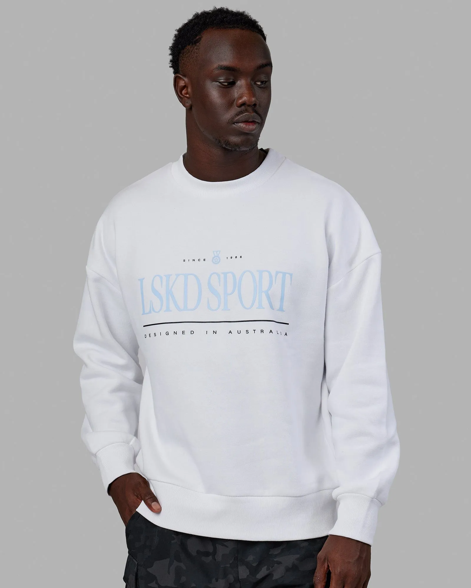 Unisex Heritage Sweater Oversize - White-Blue sold by LSKD product image thumbnail 4