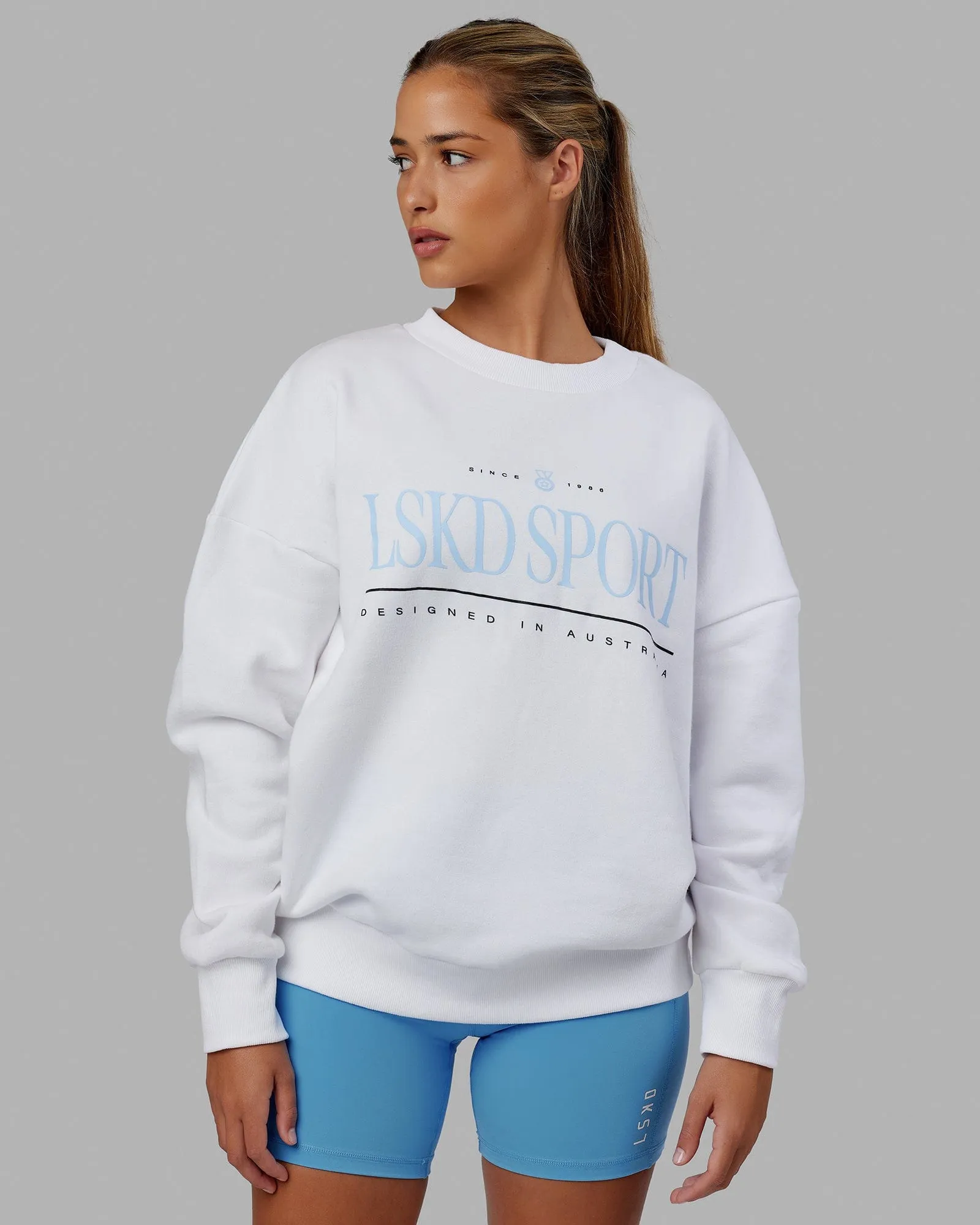 Unisex Heritage Sweater Oversize - White-Blue sold by LSKD product image thumbnail 3