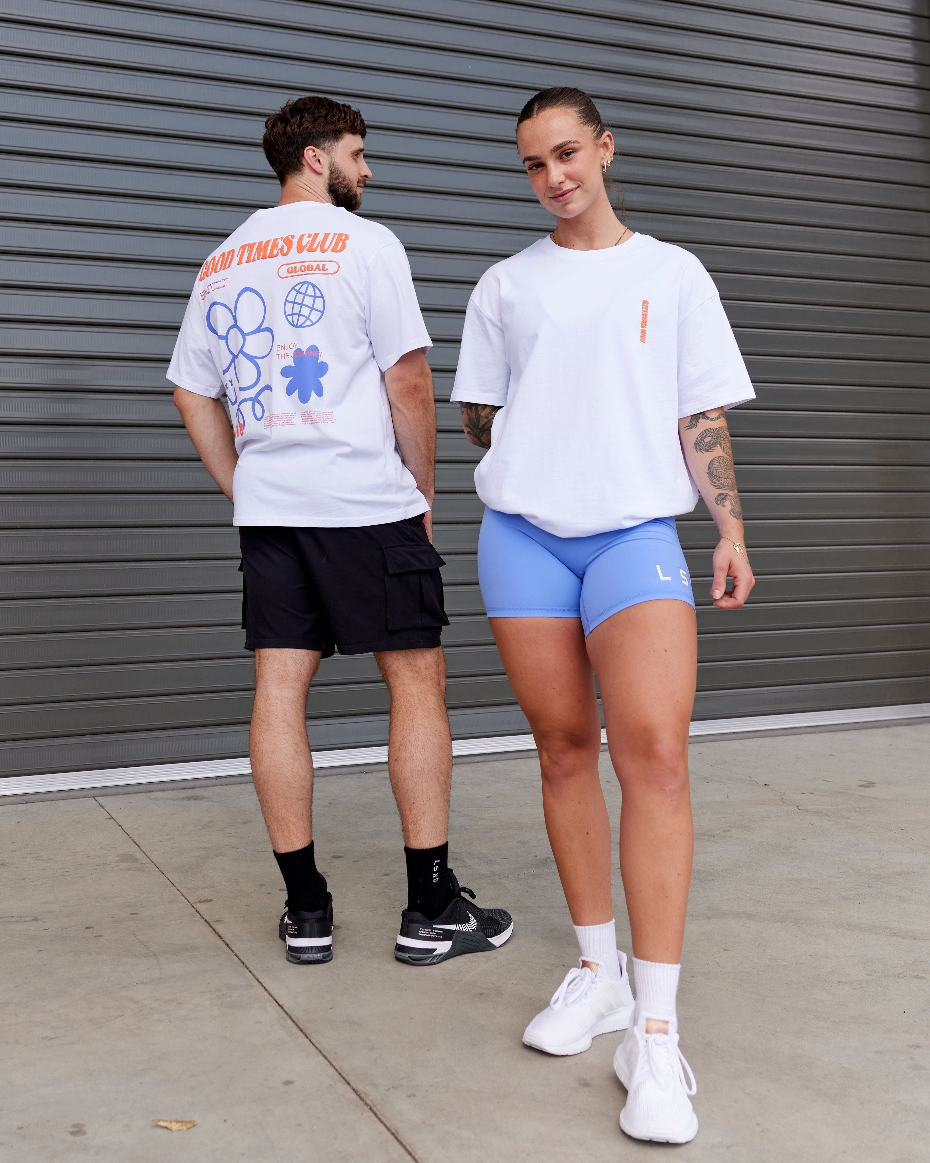 Unisex Good Times Global Heavyweight Tee Oversize - White-Red-Purple sold by LSKD