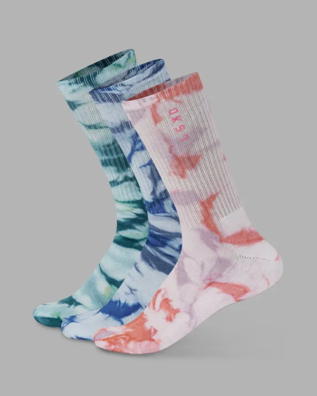 Signal 3 Pack Crew Socks - Tie Dye-Pink-Blue-Green sold by LSKD