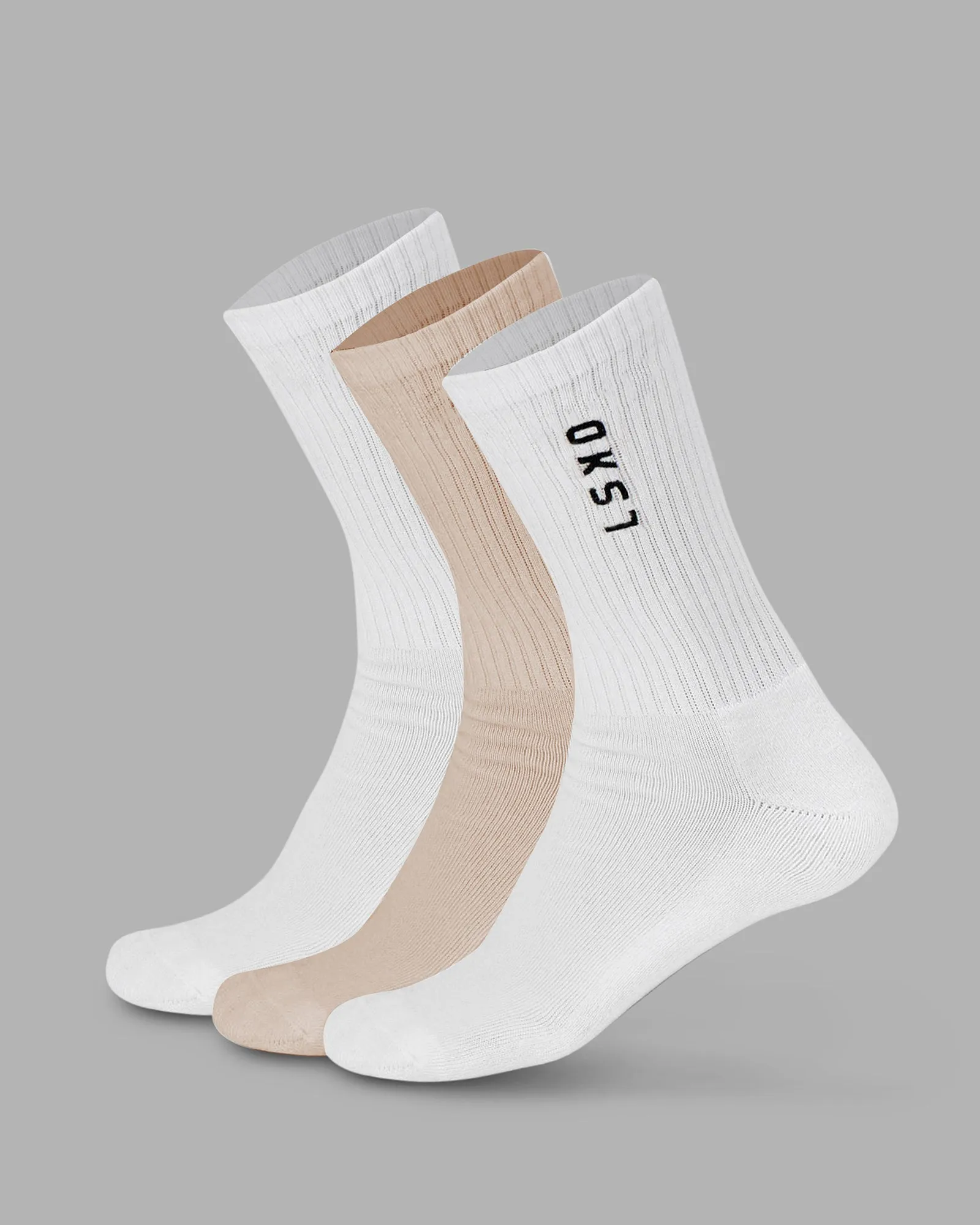 Signal Crew Socks 3 Pack - White-Shale Beige sold by LSKD