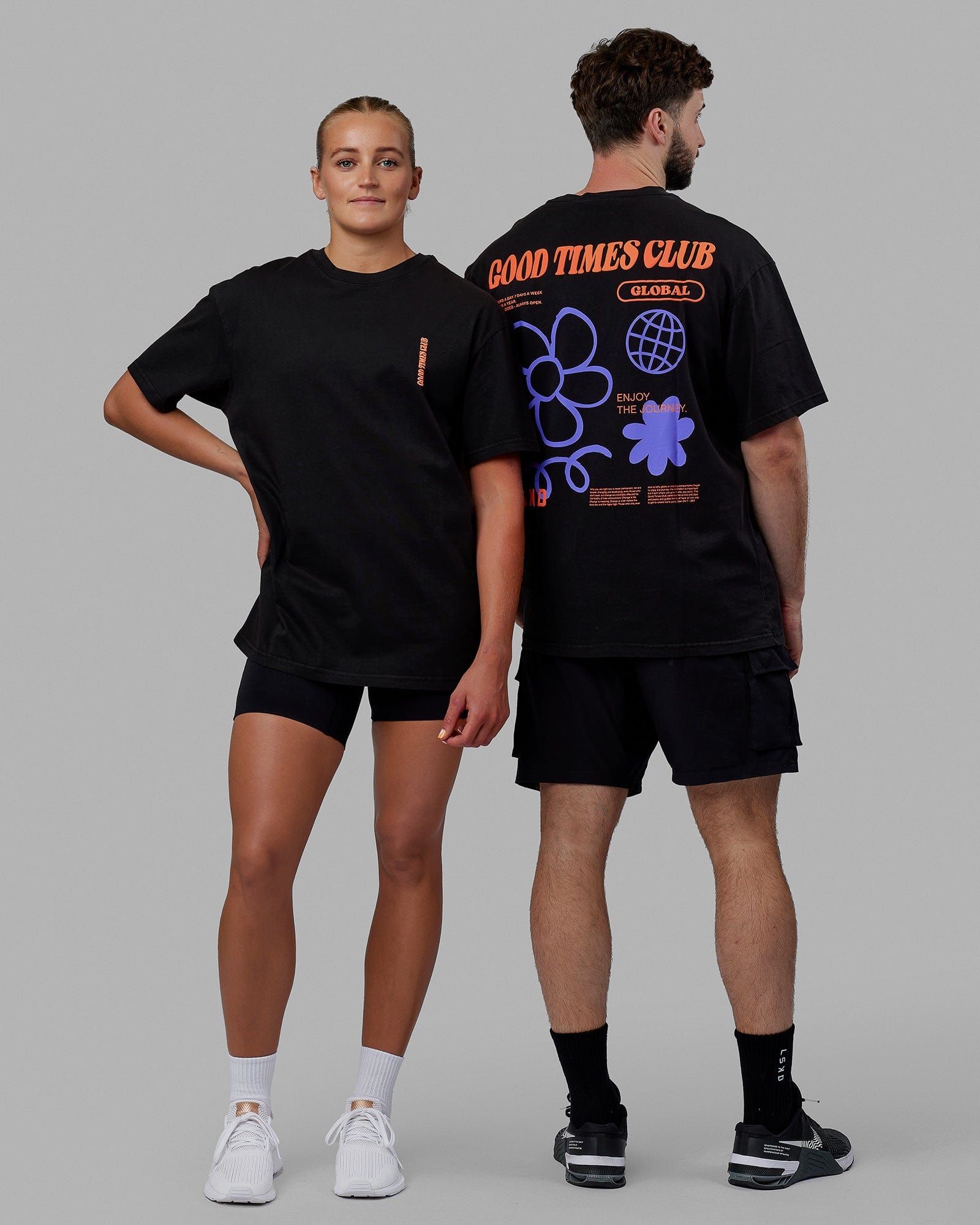 Unisex Good Times Global Heavyweight Tee Oversize - Black-Red-Purple sold by LSKD