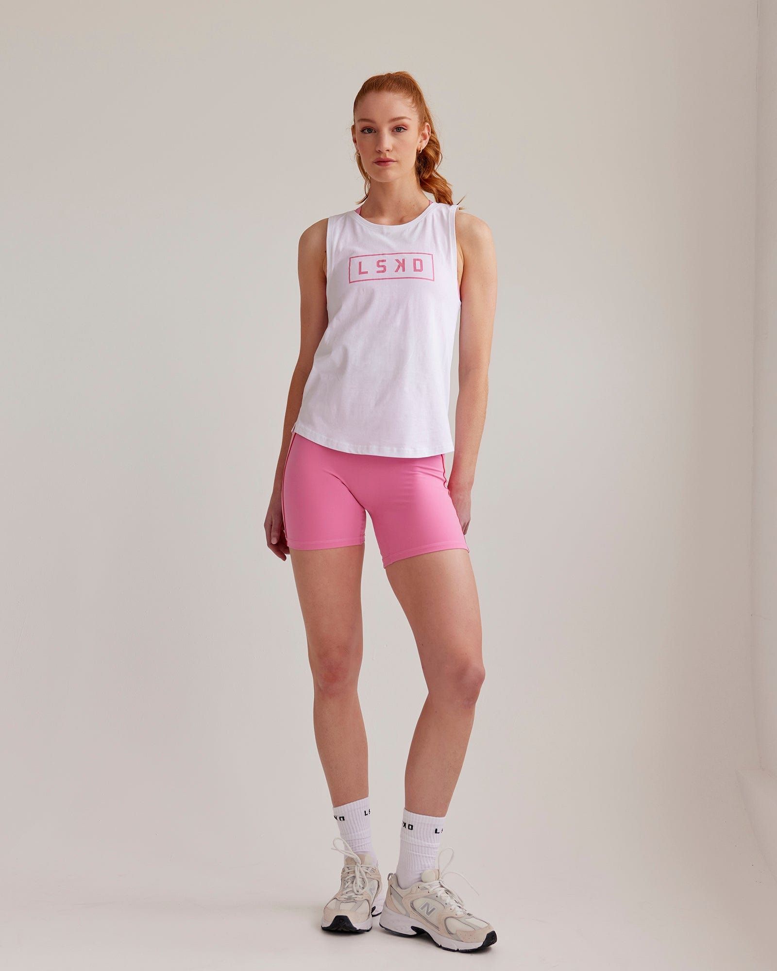 Luna Tank - White-Pink Rose sold by LSKD