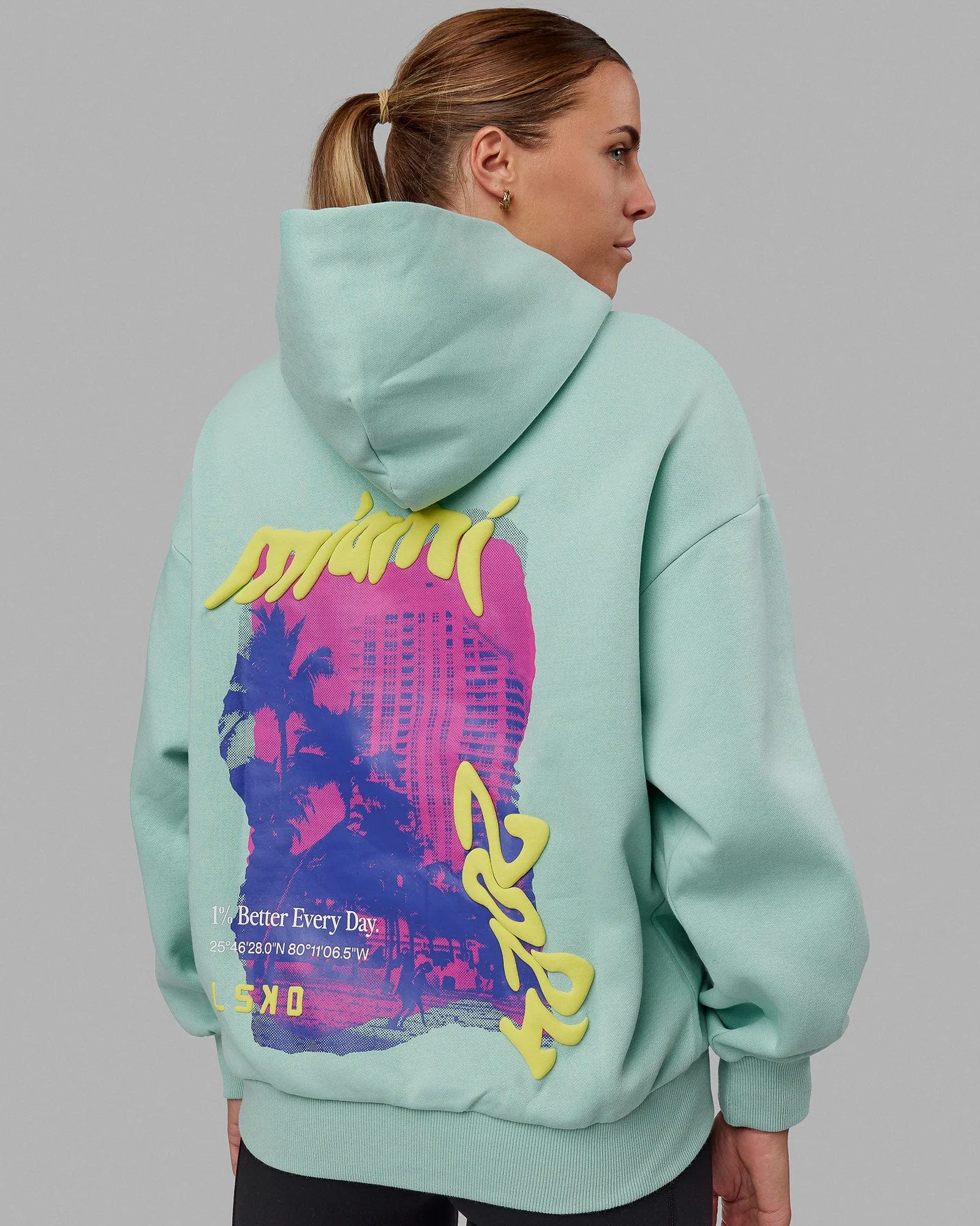Unisex Miami24 Hoodie Oversize - Pastel Turquoise-Yellow sold by LSKD product image thumbnail 2