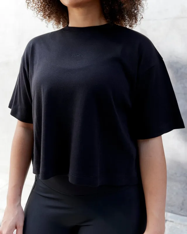 Go-To Modal Oversized Cropped Tee - Black-Black sold by LSKD